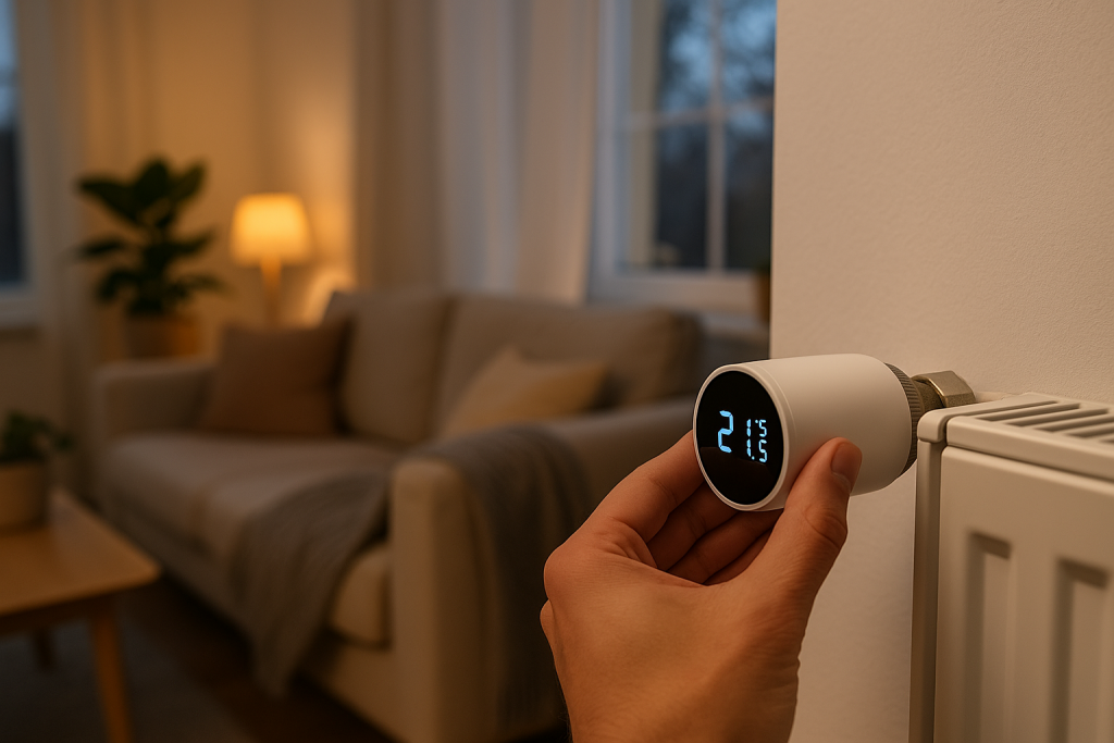energie-sparen-mit-smarten-heizungsthermostaten-geraet-an-einem-Heizkoerper-in-der-Wohnung
