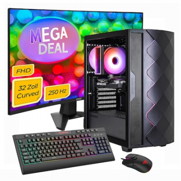Hyrican GAMEMAX MegaDeal Diamond BK SET2697 7795 Ryzen 5 5500 16GB 1TB SSD RTX 5050 + MSI MAG 32C6X Curved Monitor 80cm (32")