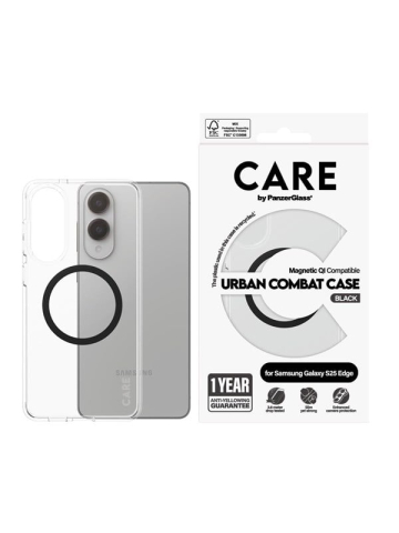 CARE by PanzerGlass Flagship Case Transparent Urban Combat w. Black Qi Compatible Samsung S25 Edge
