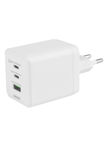 Deltaco USB GaN Wall Charger 100W | 1x USB-A | 2x USB-C | PPS + PD | White