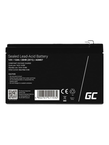 Green Cell AGM07 - 12V 12Ah VRLA Battery | AGM | Maintenance-Free