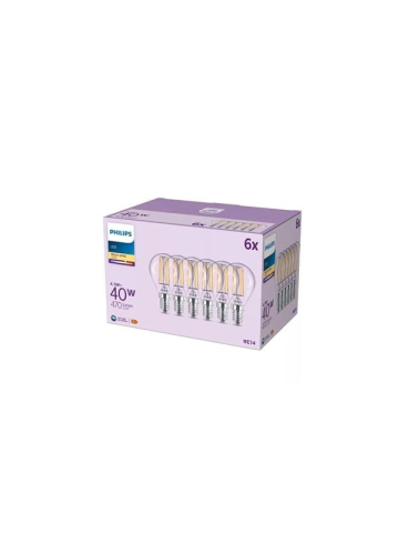 Philips LED-Lampe P45 4,3W/827 (40W) Clear 6-pack E14