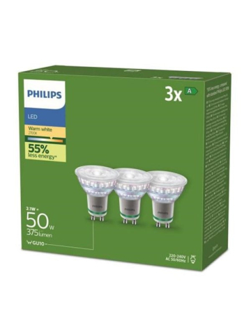 Philips LED-Lampe Ultra Efficient 2,1W/827 (50W) 36° 3-pack GU10