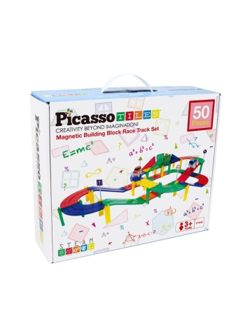 PicassoTiles 50-teiliges Magnetische Rennstrecke Bausteine