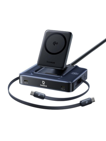 Baseus Nomos NH21 6-in-1 245W Wireless Charging Station with Two Retractable USB-C Cables - Black