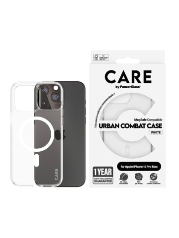 CARE by PanzerGlass Flagship Case Transparent Urban Combat w White MagSafe iPhone 15 Pro Max