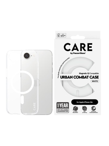 CARE by PanzerGlass Urban Combat Case Transparent w White Qi Compatible iPhone 17e  16e