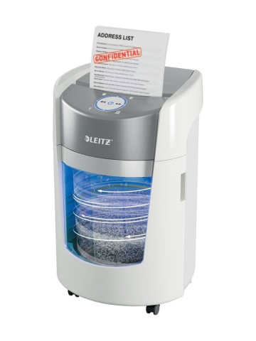 Leitz IQ OptiMax Small Office 350 Mikroschnitt Aktenvernichter Sicherheitsstufe P-5 22L - Wei
