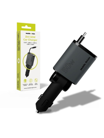 Mobile Origin 3in1 50W Car Charger CA27 - USB-C USB-A USB-C Cable