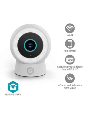 Nedis SmartLife Outdoor Camera Wi-Fi Spotlight 3MP Full HD 1296p IP65 Cloud Storage option  microSD not included  Onvif 5 V DC With motion sensor Night vision White