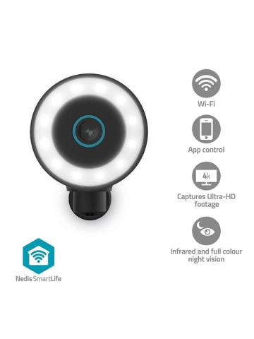 Nedis SmartLife Outdoor Camera Wi-Fi Spotlight 4K  3840x2160 IP65 Cloud Storage option  microSD not included  Onvif 5 V DC With motion sensor Night vision Black