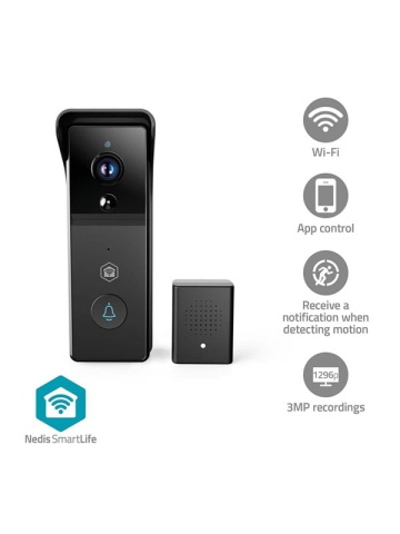 Nedis SmartLife Video Doorphone Wi-Fi Battery 3MP Full HD 1296p Cloud Storage option microSD not included IP44 With motion sensor Night vision Black