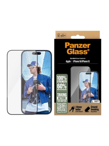 PanzerGlass Screen Protector iPhone 16 15 Ultra-Wide Fit