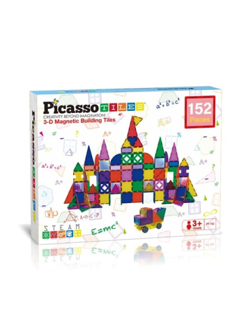 PicassoTiles Klassisches magnetisches Bauset inkl Spiegeln und Auto  152 Teile